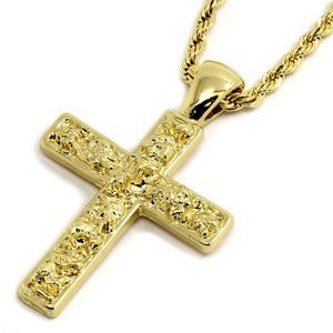 14k Gold Cross 24" Rope Chain + Pendant